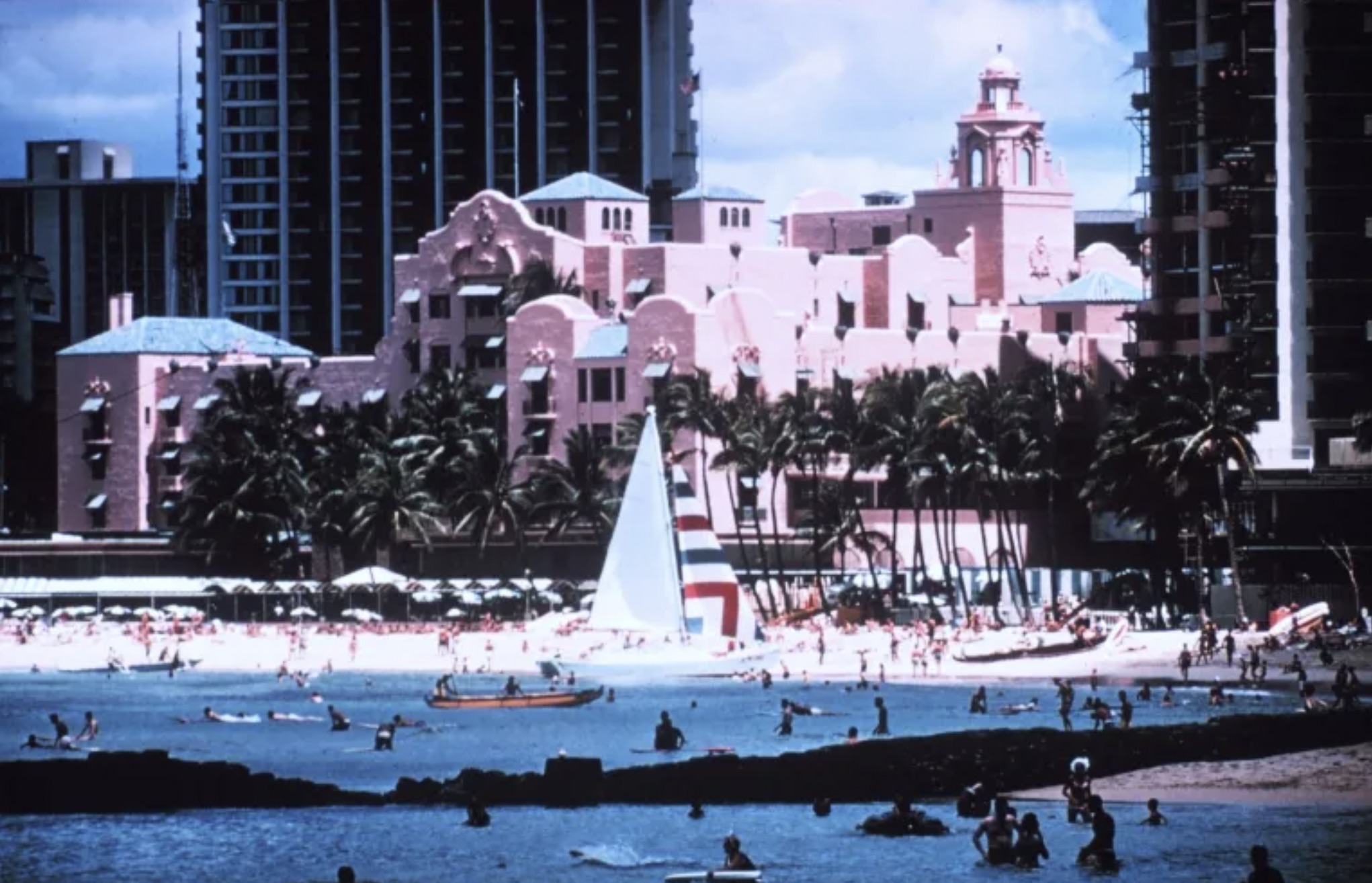 Waikiki Beach and the Royal Hawaiian Hotel 